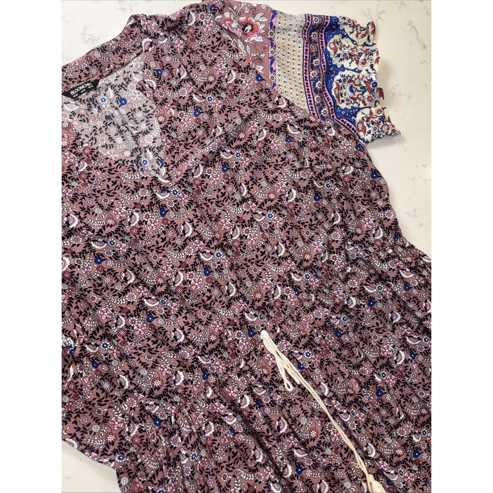 Bloomchic Floral Boho Maxi Dress Mauve Pink Blue Color Palette Drawstring SZ 26